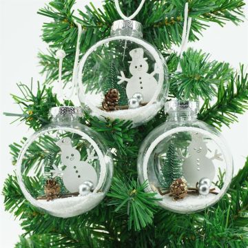 Kerstballen Sneeuwpop 8cm Onbreekbaar set van 3