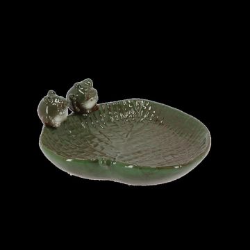 FB562 Keramiek bladvormig vogelbad met kikkers