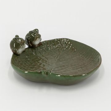 FB562 Keramiek bladvormig vogelbad met kikkers